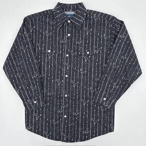 NEW ROUGH STOCK boy's novelty print snap western shirt in black